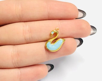 24Kt Gold Plated Swan Blue Enamelled Charm