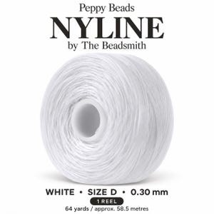 Beadsmith NYLINE White Nylon Beading Thread – Size D 0.30mm, 64 Yards / 58.5m, 1 Reel