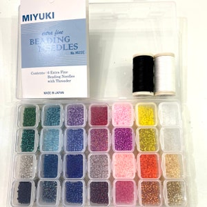 Miyuki Seed Beads Starter Set, 28 Colours 140 Gr 11/0 Round Seed Beads, Needle, Thread,Container