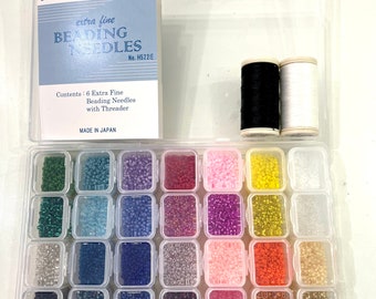 Miyuki Seed Beads Starter Set, 28 Colours 140 Gr 11/0 Round Seed Beads, Needle, Thread,Container