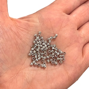 Rhodium Plated Laser Cut 2mm Spacer Beads, Rhodium Plated 2mm Dorica Spacer Beads, 50 beads in a pack