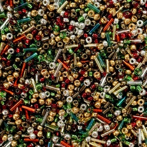 Mezcla de cuentas Crimson Noel Sparkle (bolsa de 10 g) - Varios tamaños y formas