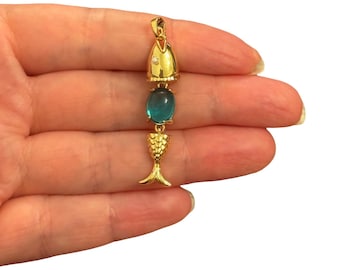 24Kt Gold Plated Blue Fish Articulated Pendant – 42x10mm