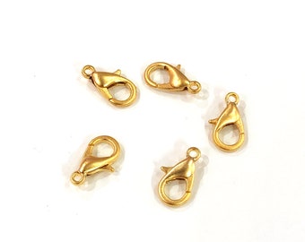 24K Matte Gold Plated Lobster Clasps, (10mm x 6mm) 501 Brass Lobster Claw Clasp,