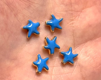 24Kt Gold Plaqué Bleu Émaillé Starfish Spacer Charms, 5 pcs dans un paquet