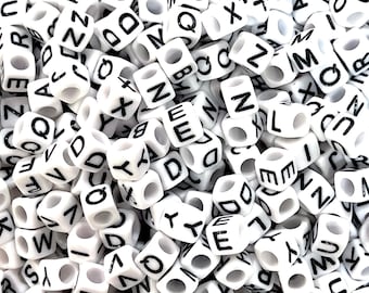 Acrylic cube white with black letters beads for jewellery making,500 pcs pack