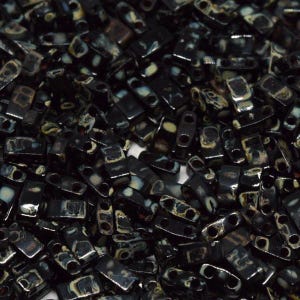Miyuki Half Tila Beads HTL4511 Picasso Opaque Smoky Black, miyuki beads, half tila beads, beads Japanese seed beads