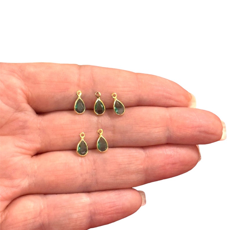 24Kt Gold Plated Peridot Cubic Zirconia Drop Charms, 5 pcs in a pack image 1