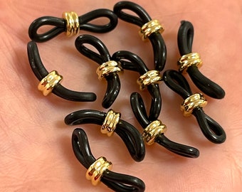 Brillenhalter Enden schwarze Gummi & vergoldete Kugel, Gummi Gläser Kettenhalter - Ersatz-Schleifen für Brillenketten,