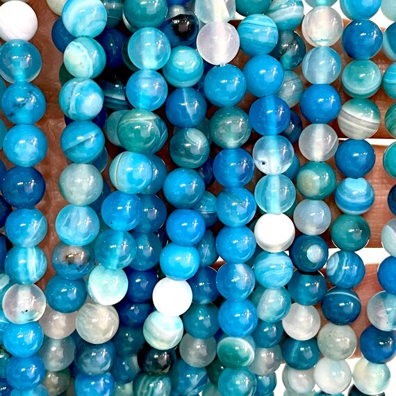 Agate Gemstone Beads, Blue Agate 6mm, 62 beads per strand,Beads,Gemstone  Beads,Natural Gems