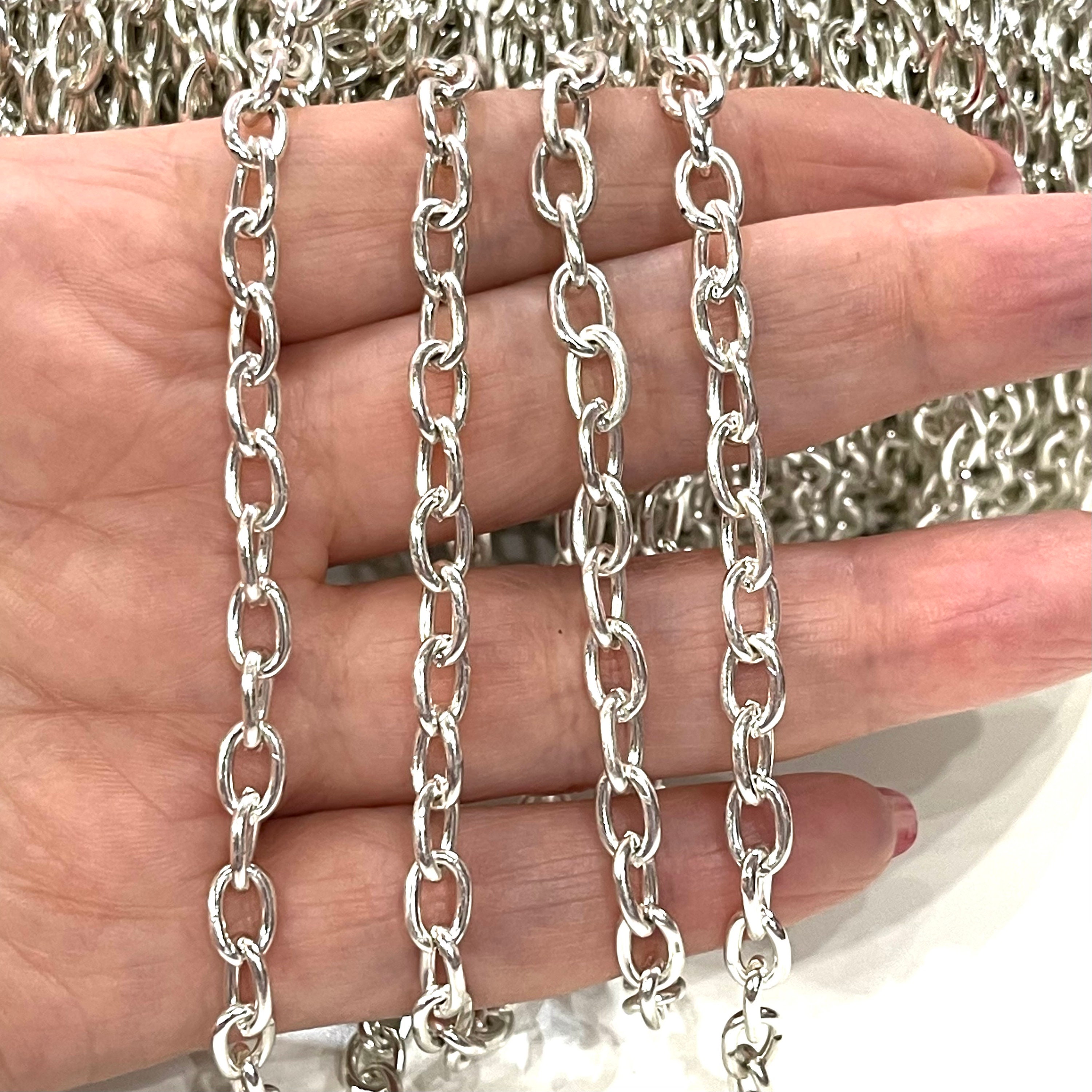 Silver Plated Rolo Chain 8x4mm Open 