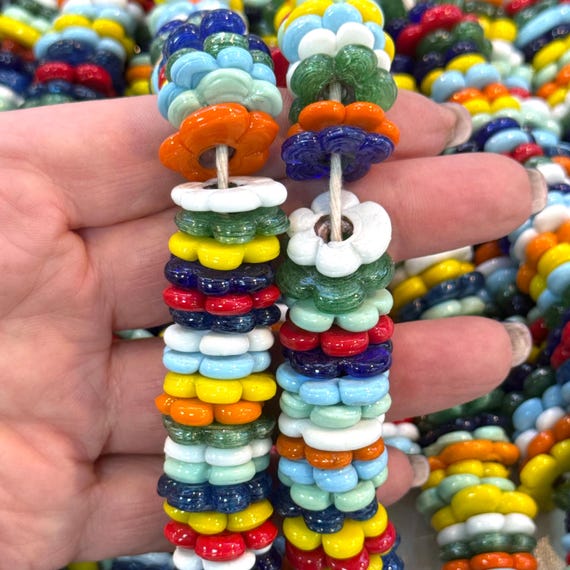 Murano Glass Flower Beads Large Hole, Handmade Lampwork Beads for
