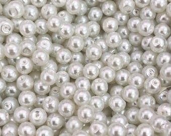 Glass Pearl Beads  4mm, 100 gr ,Approx 920 Beads,White Color, White Glass Pearl