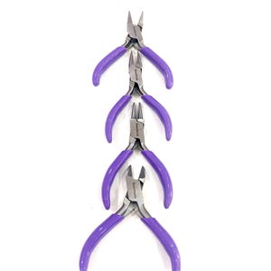 4 Piece Mini Plier Set With Purple Handles, Beadsmith Plier Set
