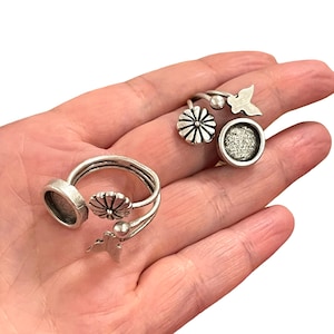 Silver Ring Setting, Antique Silver Plated Brass Adjustable Ring Blank, Adjustable Ring Bezel