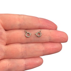 May include: Two small, silver-colored jewelry clasps with a circular design and a small loop. The clasps are shown against a light background.