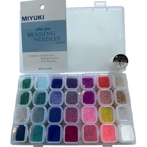 Miyuki Seed Beads Starter Set, 28 Colours 140 Gr 15/0 Round Seed Beads, Needle, Thread,Container
