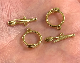 2 Sets 24Kt Shiny Gold Plated Tulip Toggle Clasps,