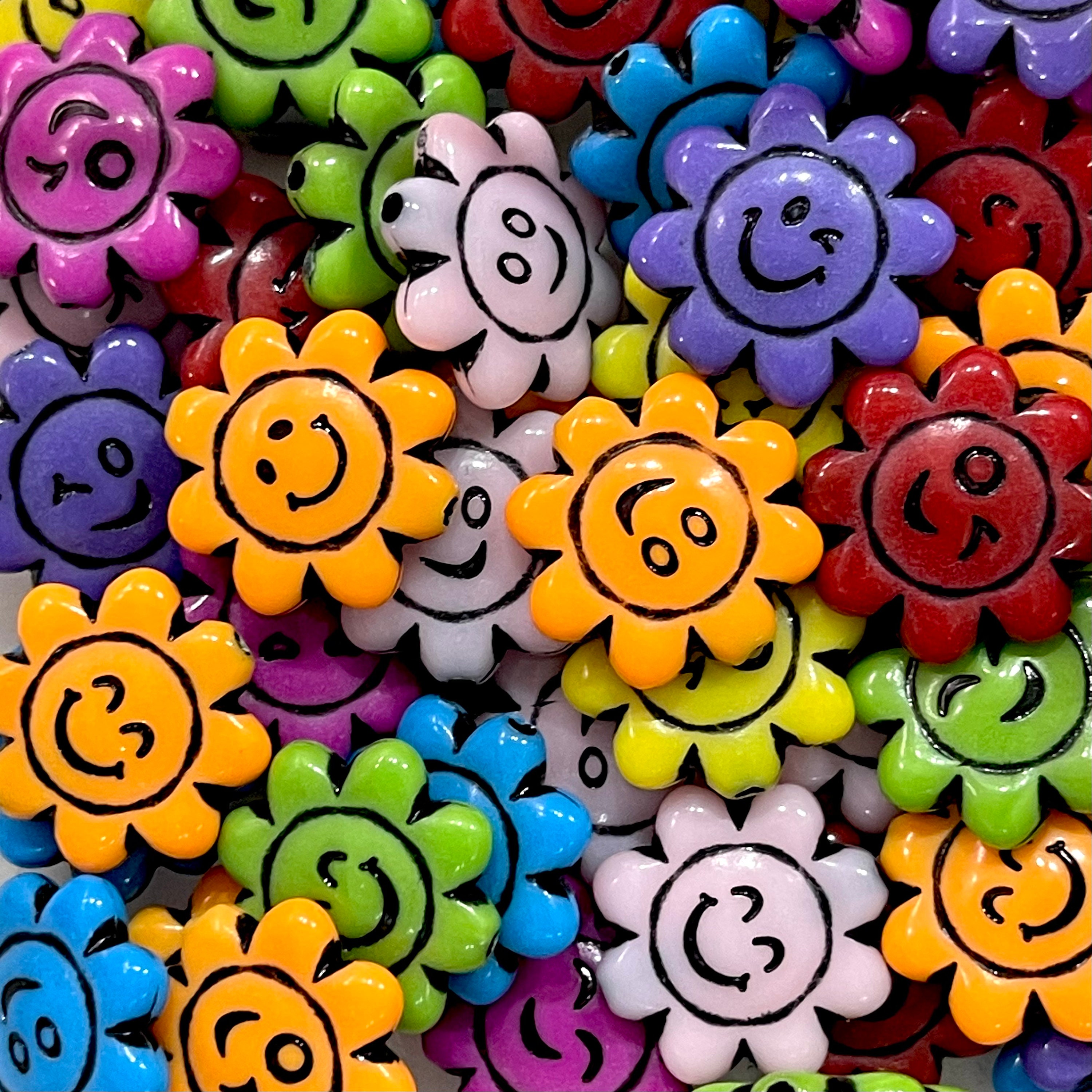 Acrylic Flower Smiley Face Beads 18mm 50 pcs Assorted Pack Etsy