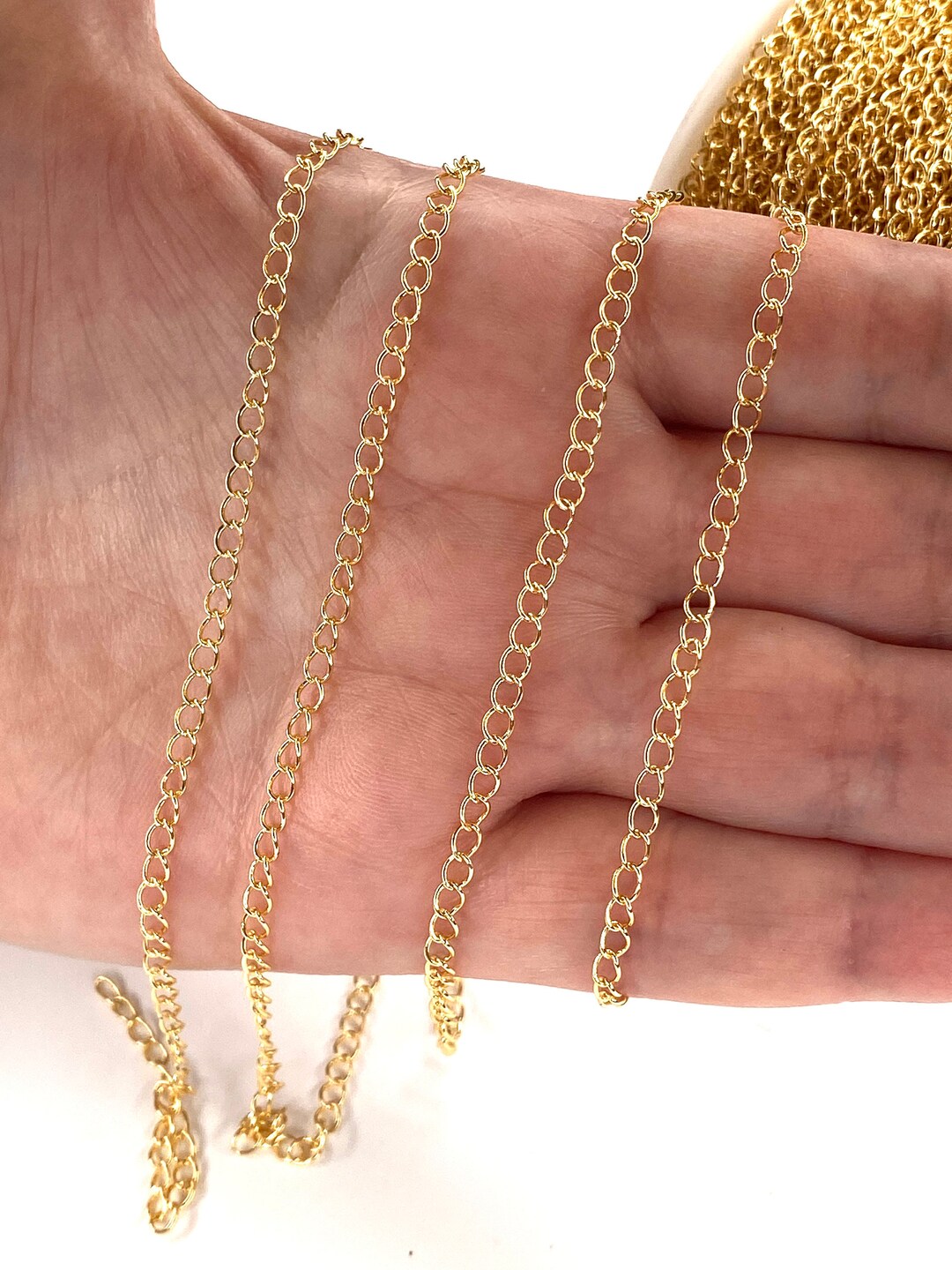 24kt Gold Plated Extender Chain, 3mm Gold Plated Extender Chain, 1