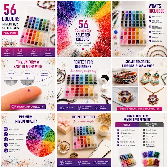 miyuki にセット価格 Miyuki Seed Beads Starter Set, 56 Colours 560 Gr 11/0 Round Seed