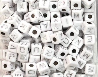 10mm Acrylic Cube Alphabet Beads, 100 pcs in a pack