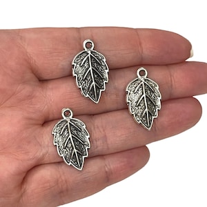 Antique Silver Plated Leaf Charms,  Silver Plated Leaf Charms, 3 pieces in a pack,