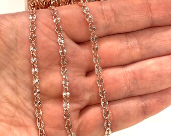 Rose Gold Plated Brass 3mm Soldered Chain, 3.3 Feet, 1 Meter