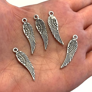 Antique Silver Plated Angel Wing 30mm Charms, 5 Pieces in a pack,
