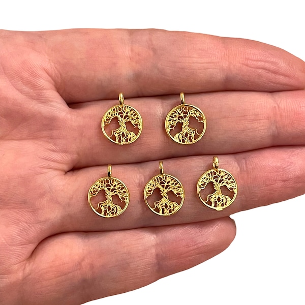 24Kt Shiny Gold Plated Tree  Of Life Charms, 5 pcs in a pack