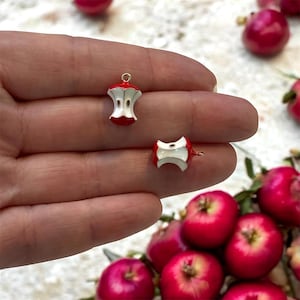 Red Apple Core Charm – 24K Gold Plated Enamel Fruit Charm