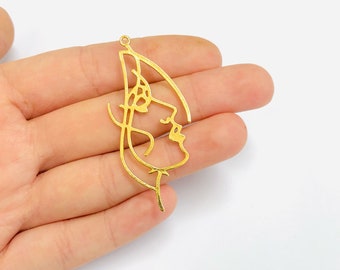 Face Outline 24Kt Gold Plated Brass Charm, Abstract Face Pendant, 1 pcs in a pack