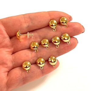 24Kt Gold Plated Ball Ear Pads, 8mm Ball Stud Earring With Loop, 10 Pcs in a Pack,NEW!!!
