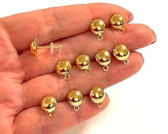 24Kt guldpläterade öronkuddar, 8 mm kulörhängen med ögla, 10 st i ett paket, NYTT!!!