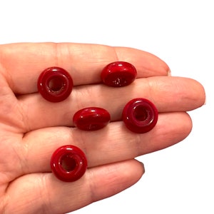 Murano Glass Rondelle Beads 5mm Hole, Handmade Lampwork Beads, 5 pcs Pack for Jewelry Making & Crafts