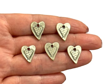 Antique Silver Plated Heart Charms, 5 pcs in a pack