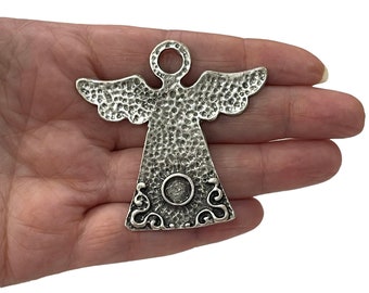 Silver Angel Pendant, Large Silver Angel Pendant, Hand Hammered Silver Angel