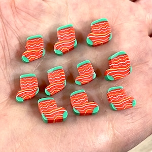 10mm Polymer Clay Christmas Stocking Round Beads,10 Beads in a Pack