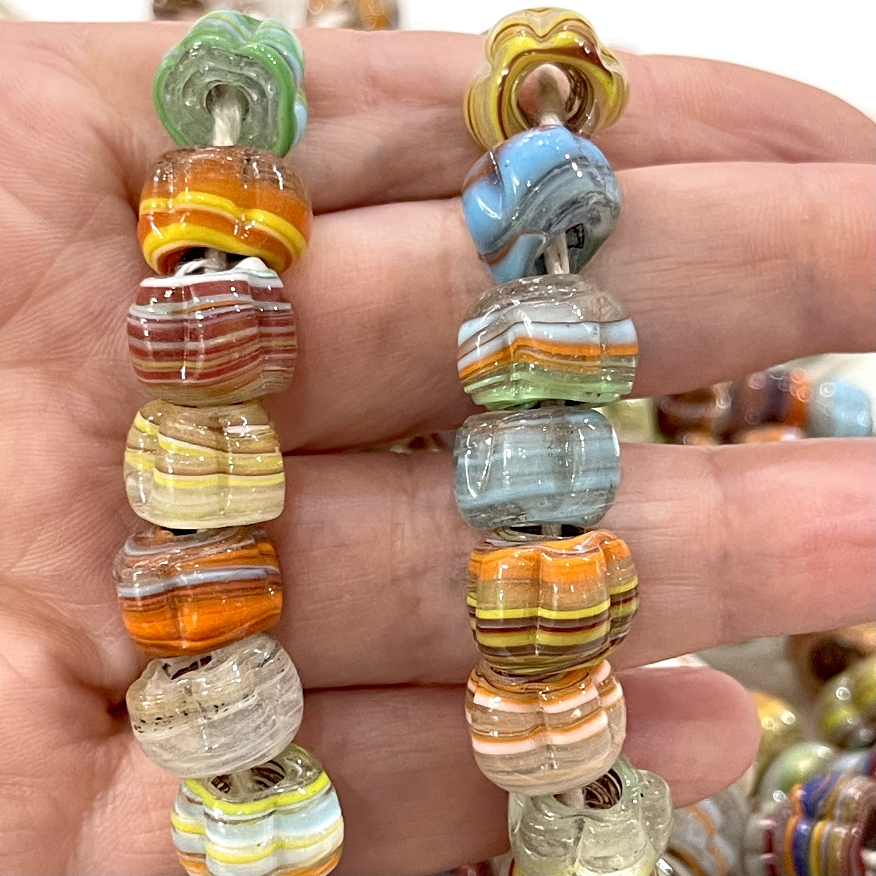 Traditional Turkish Artisan Handmade Pumpkin Glass Beads, Large Hole Glass Beads, 25 Beads in a pack