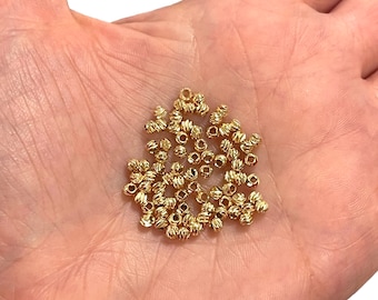 Cuentas espaciadoras de 3 mm cortadas con láser y bañadas en oro de 24 kt, cuentas espaciadoras Dorica de 3 mm bañadas en oro de 24 kt, 50 cuentas por paquete