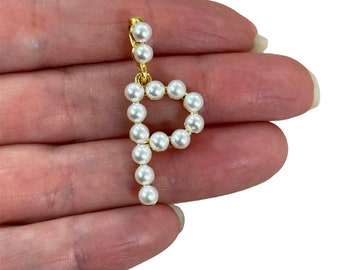 Initial Pendants, Initial Alphabet Letter Pendants 24Kt Gold Plated  White Pearl Style A to Z, Gold Initial Pendants, Initial Necklace