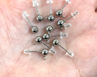 Rodiumpläterade 5 mm kulstiftsörhängen, kulstiftsörhängen med ögla, 10 st i ett paket, NYTT!!!