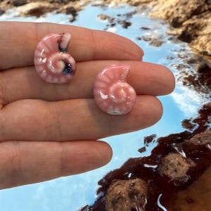 Handmade Ceramic Ammonite Beads – Set of 2, Soft Pink