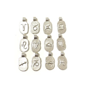 Silver Plated Brass Zodiac Horoscope Sign, Constellation Medallion Pendant,  Celestial Astrology Charm for Necklace Jewelry Making