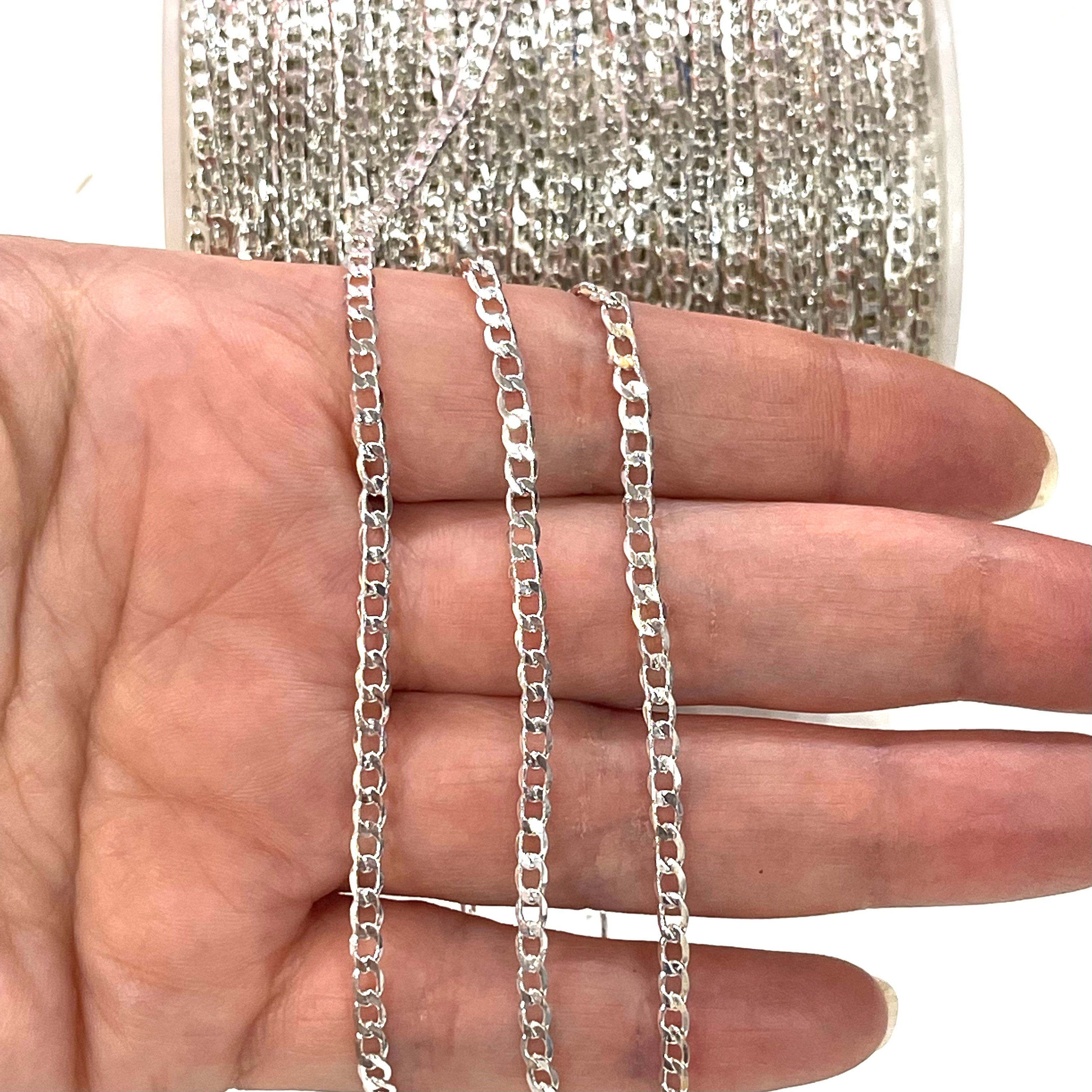 Silver Plated 3mm Brass Chain , Silver 
