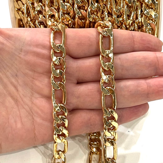 16.5 Foot, 5 Meters Bulk 1,5x2mm 24kt Gold Plated Cable Chain, Gold Plated  Soldered Chain 