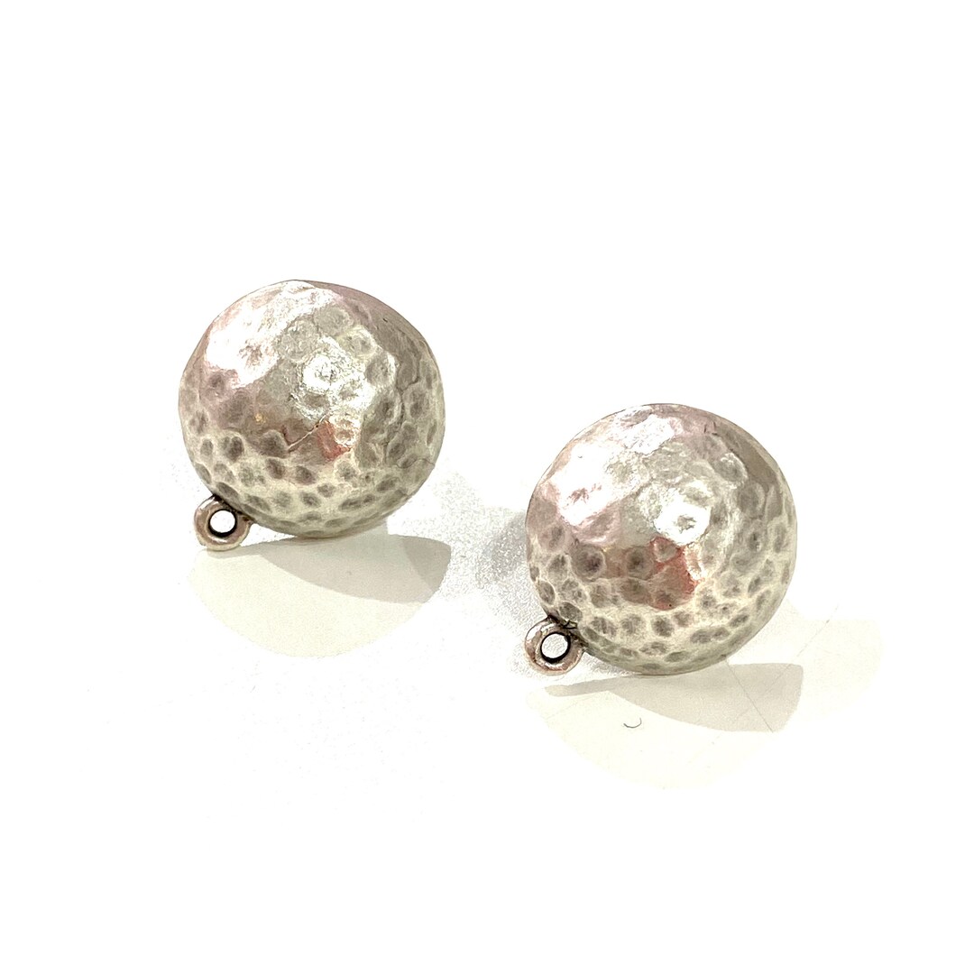 Antique Silver Plated Brass Ball Stud Earrings 2 Pcs in a Etsy