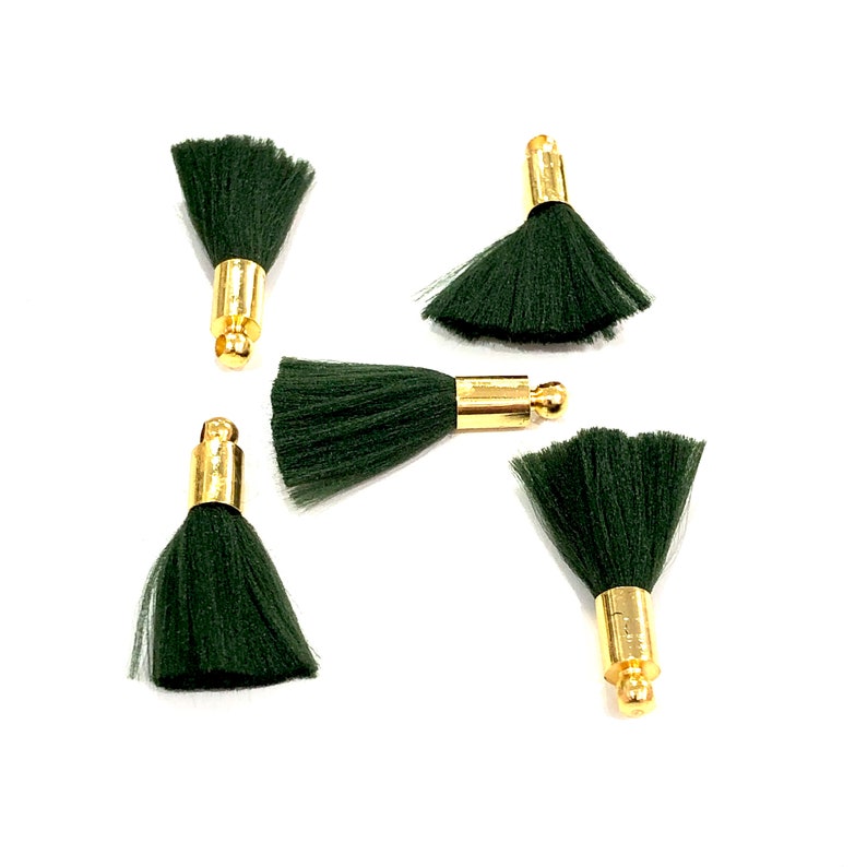 5 Tassels in a pack Emerald Mini Silk Tassels with 24k Gold Plated Caps