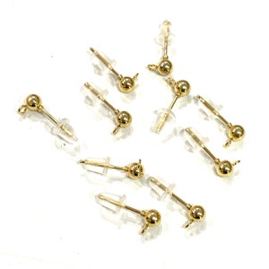 24Kt Gold Plated Ball Post Earring, 4mm Ball Stud Earring With Loop, 10 Pcs in a Pack,NEW!!!