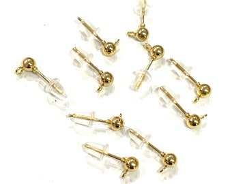 13x2.5mm BENECREAT 60 PCS 18K Gold Plated Earring Studs Earring Posts Ball Stud Earrings with Loop for DIY Making Findings